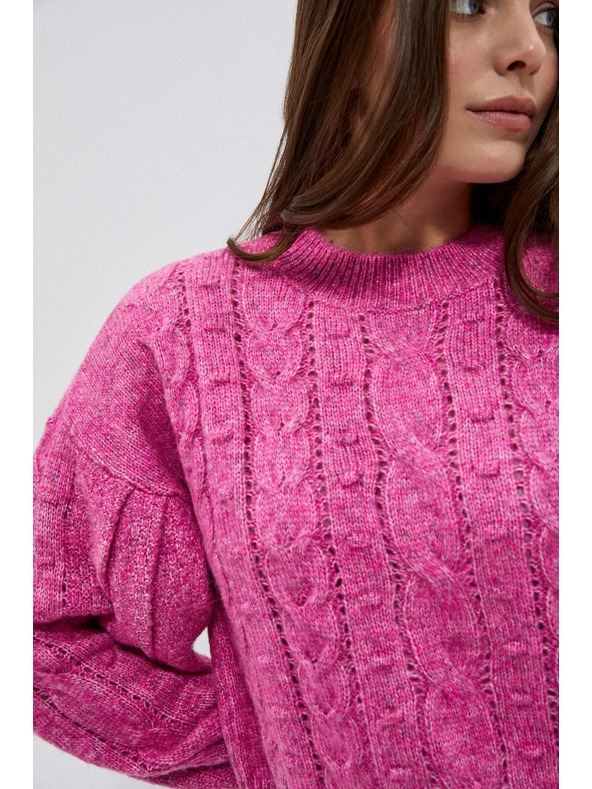 Moodo Fuksijsko roza pulover s pleteninastim vzorcem Moodo