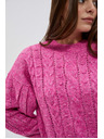 Moodo Fuksijsko roza pulover s pleteninastim vzorcem Moodo