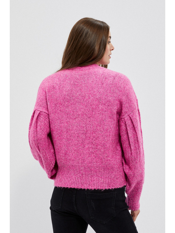 Moodo Fuksijsko roza pulover s pleteninastim vzorcem Moodo