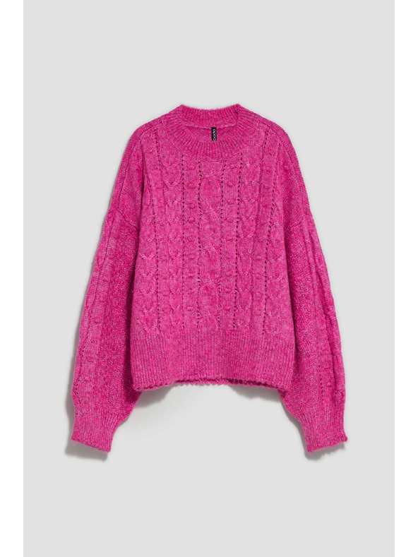 Moodo Fuksijsko roza pulover s pleteninastim vzorcem Moodo