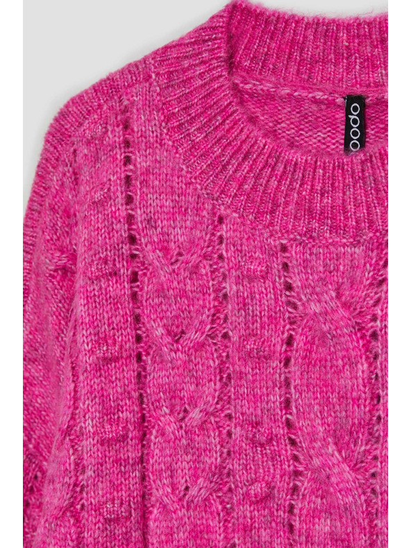 Moodo Fuksijsko roza pulover s pleteninastim vzorcem Moodo