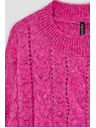 Moodo Fuksijsko roza pulover s pleteninastim vzorcem Moodo