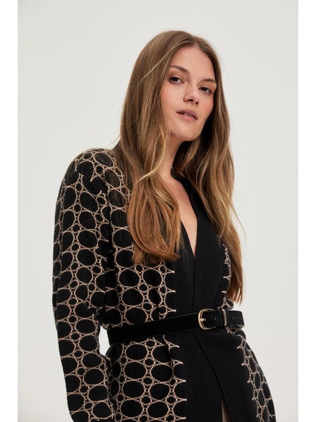Moodo Črn kardigan z geometrijskim vzorcem Moodo