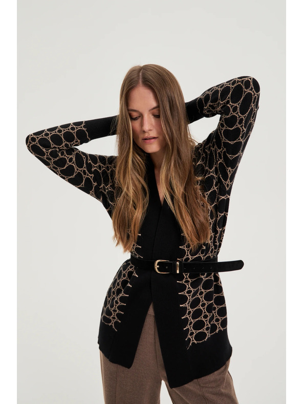 Moodo Črn kardigan z geometrijskim vzorcem Moodo