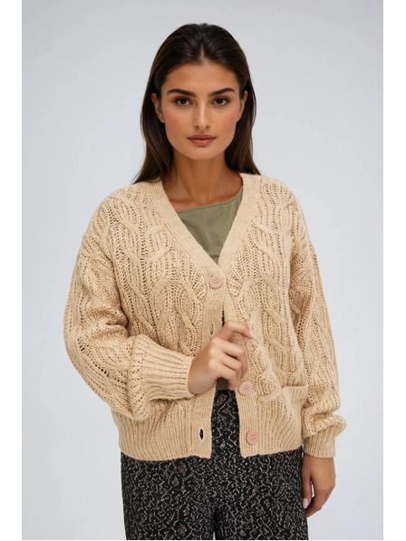 Moodo Bež kardigan z V-izrezom Moodo