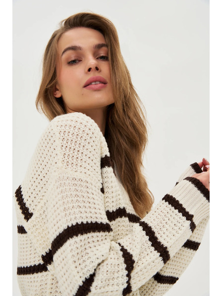 Moodo Bež pulover s črtami Moodo