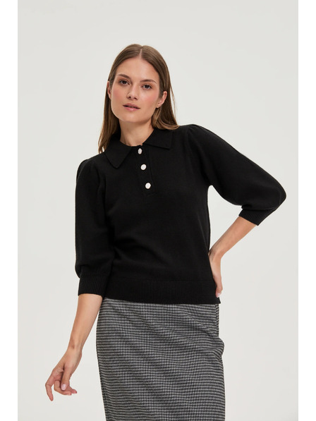 Moodo Pulover z ovratnikom črn Moodo