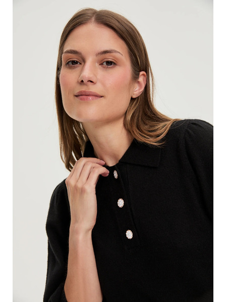 Moodo Pulover z ovratnikom črn Moodo