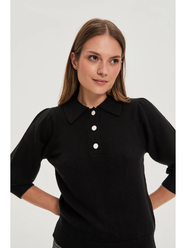 Moodo Pulover z ovratnikom črn Moodo