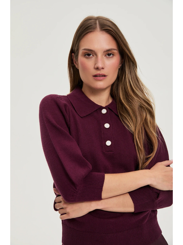 Moodo Pulover z ovratnikom vinsko rdeč Moodo