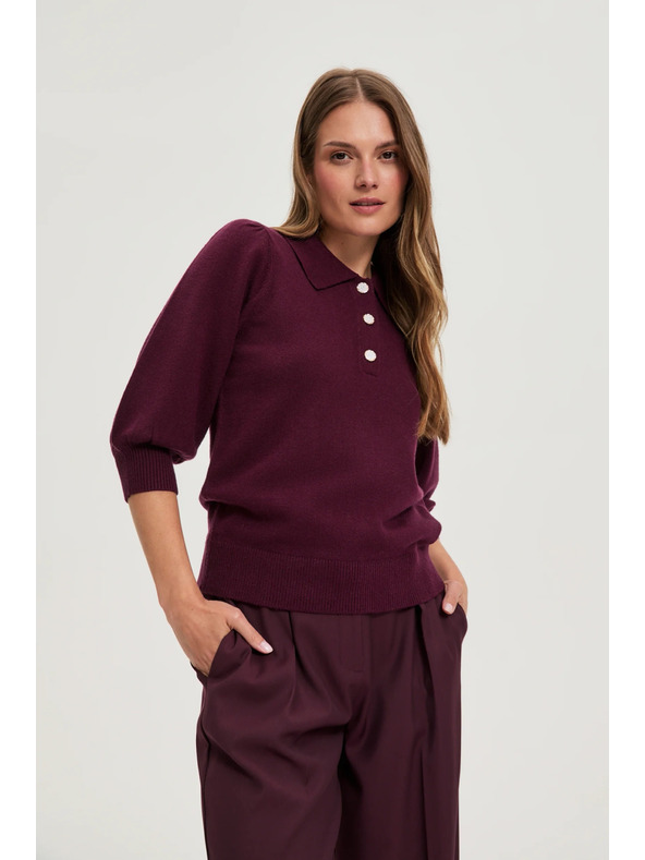 Moodo Pulover z ovratnikom vinsko rdeč Moodo