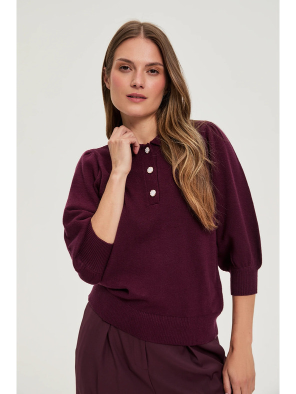 Moodo Pulover z ovratnikom vinsko rdeč Moodo