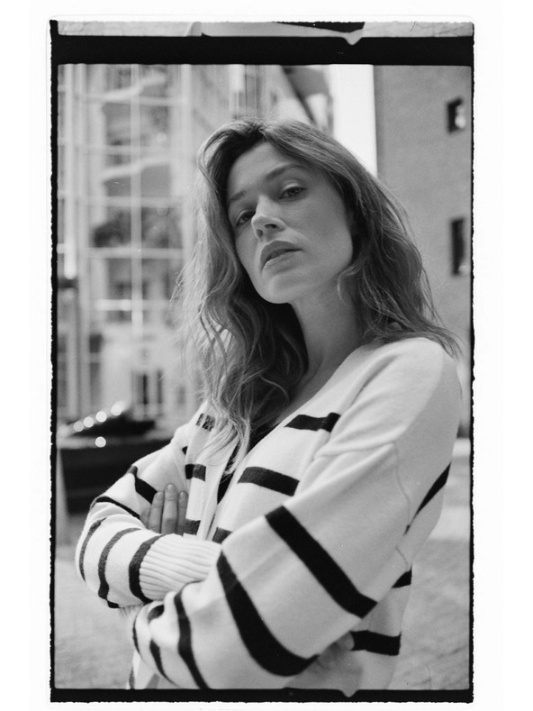 Moodo Črtast kardigan ecru Moodo