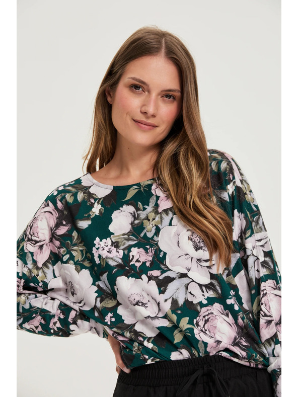 Moodo Pulover s cvetličnim vzorcem zelen Moodo