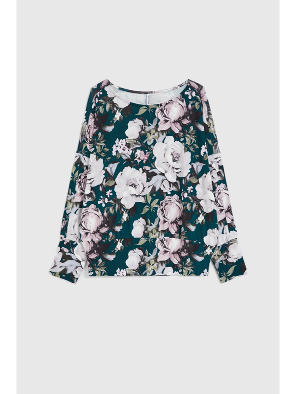 Moodo Pulover s cvetličnim vzorcem zelen Moodo