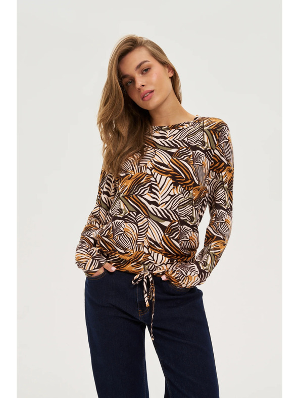 Moodo Bež pulover z rastlinskim vzorcem Moodo