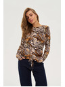 Moodo Bež pulover z rastlinskim vzorcem Moodo