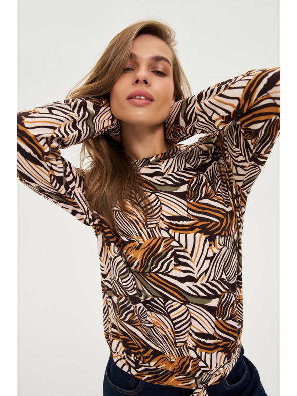 Moodo Bež pulover z rastlinskim vzorcem Moodo