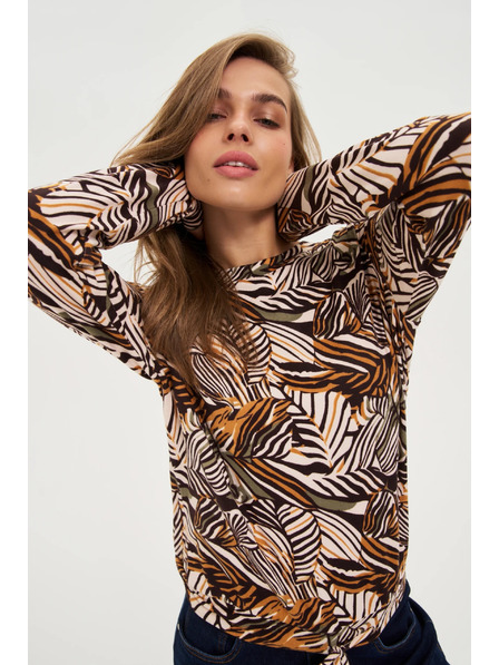 Moodo Bež pulover z rastlinskim vzorcem Moodo