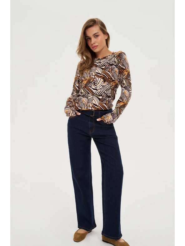 Moodo Bež pulover z rastlinskim vzorcem Moodo