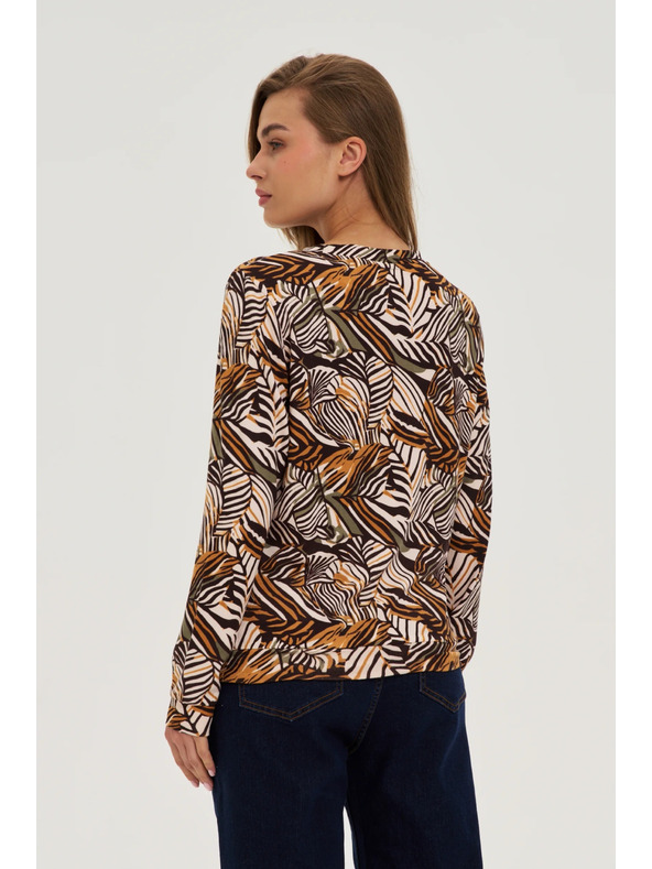 Moodo Bež pulover z rastlinskim vzorcem Moodo