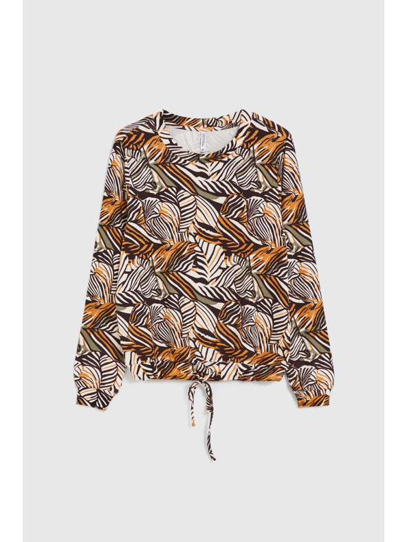 Moodo Bež pulover z rastlinskim vzorcem Moodo