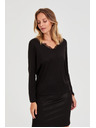 Moodo Pulover z čipkastim izrezom črn Moodo