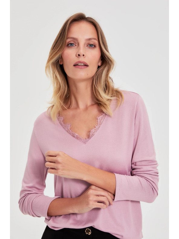 Moodo Pulover z čipkastim izrezom roza Moodo
