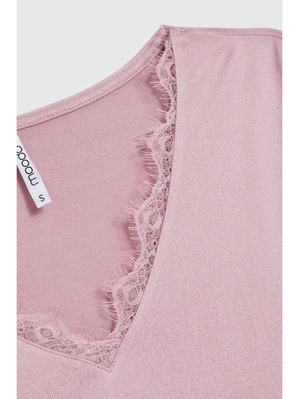 Moodo Pulover z čipkastim izrezom roza Moodo