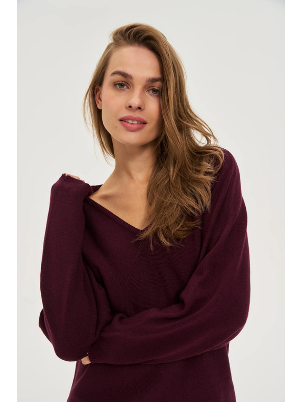 Moodo Vinsko rdeč pulover z V izrezom Moodo