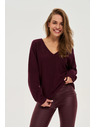 Moodo Vinsko rdeč pulover z V izrezom Moodo