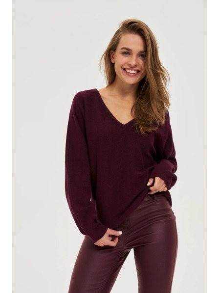 Moodo Vinsko rdeč pulover z V izrezom Moodo