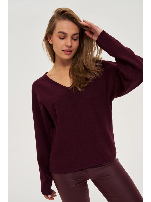 Moodo Vinsko rdeč pulover z V izrezom Moodo