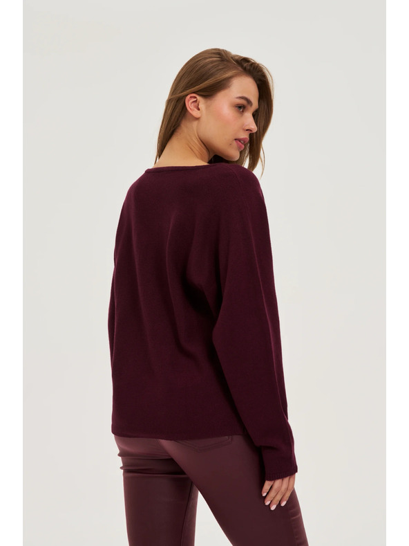 Moodo Vinsko rdeč pulover z V izrezom Moodo