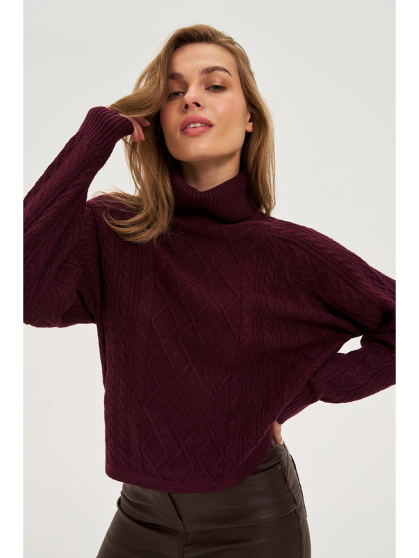 Moodo Vinsko rdeč pulover z ovratnikom Moodo