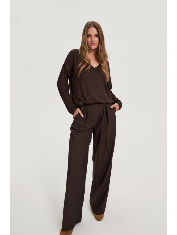 Moodo Rjav pulover z V izrezom Moodo