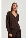 Moodo Rjav pulover z V izrezom Moodo