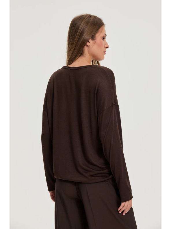 Moodo Rjav pulover z V izrezom Moodo