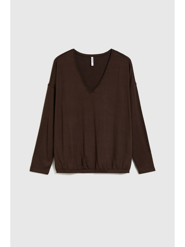 Moodo Rjav pulover z V izrezom Moodo
