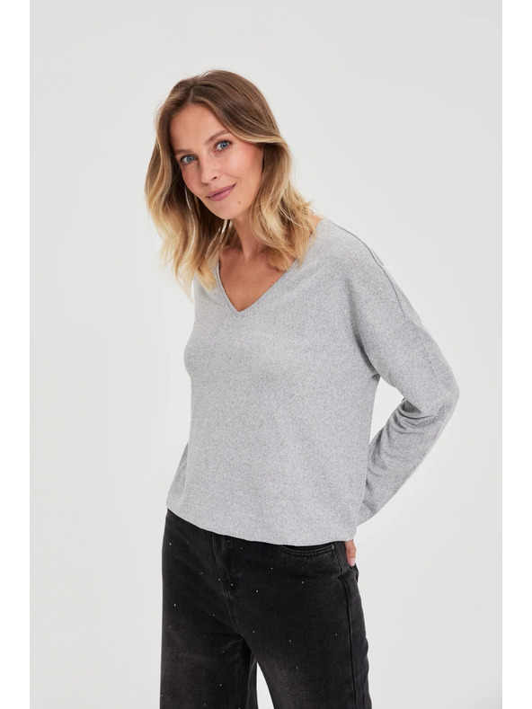 Moodo Pulover z V-izrezom siv Moodo