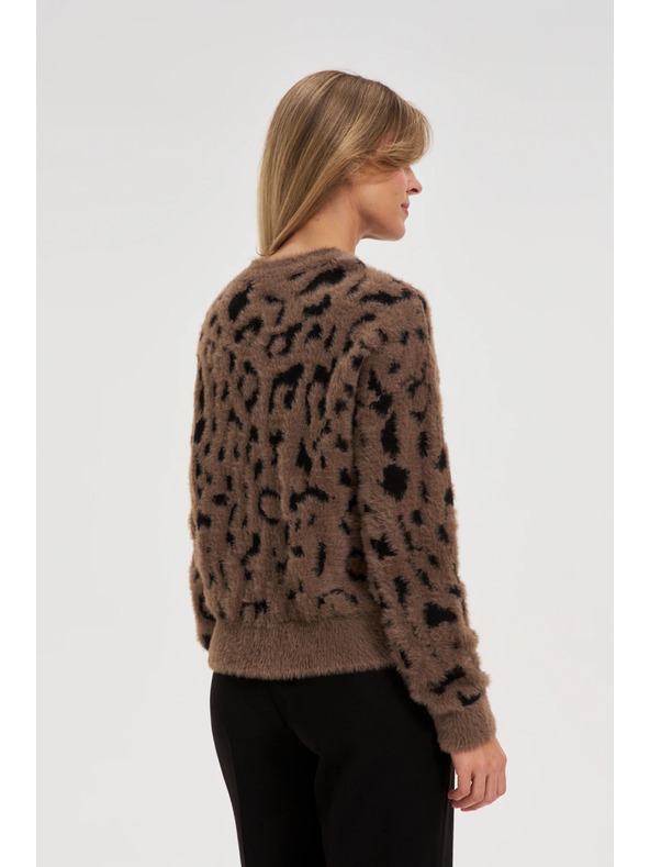 Moodo Rjav pulover z leopardjim vzorcem Moodo