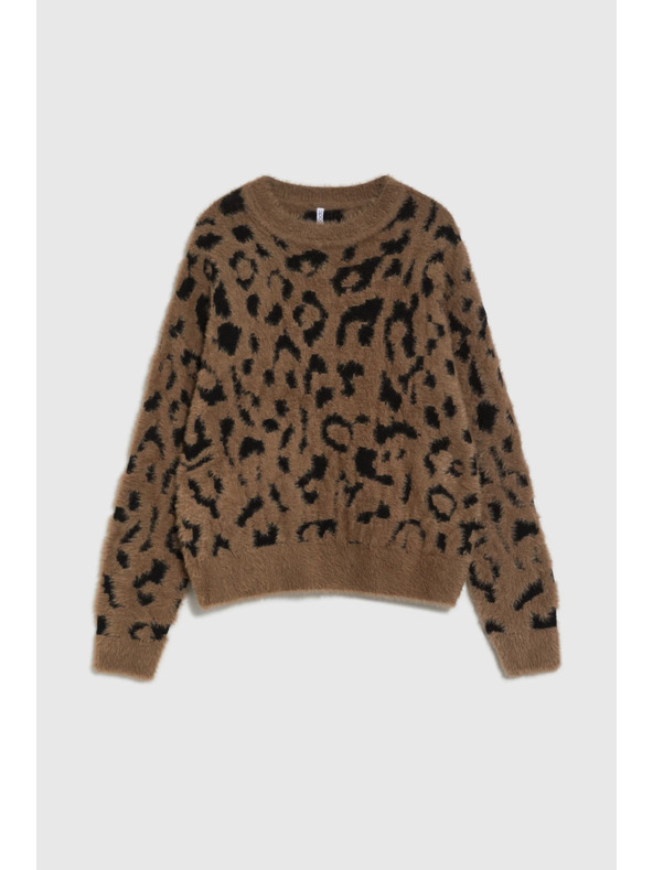 Moodo Rjav pulover z leopardjim vzorcem Moodo