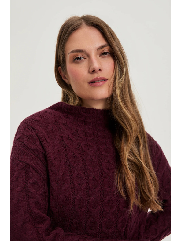Moodo Burgundski pulover z okrasnim pletenim vzorcem Moodo