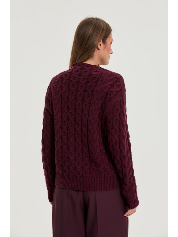 Moodo Burgundski pulover z okrasnim pletenim vzorcem Moodo