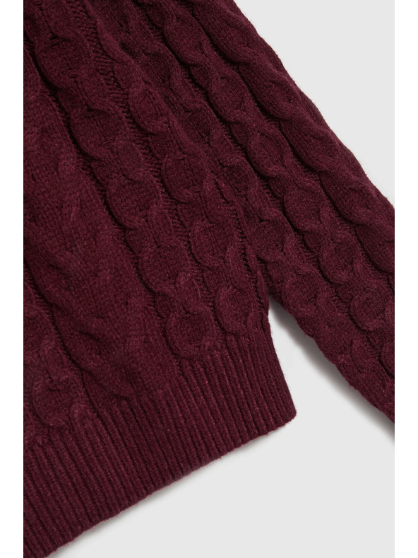 Moodo Burgundski pulover z okrasnim pletenim vzorcem Moodo