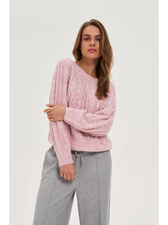 Moodo Rožnat pulover z okrasnim pletenim vzorcem Moodo
