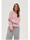 Moodo Rožnat pulover z okrasnim pletenim vzorcem Moodo