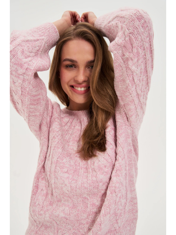 Moodo Rožnat pulover z okrasnim pletenim vzorcem Moodo
