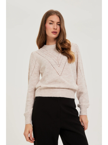 Moodo Béžasti pulover z napihnjenimi rokavi Moodo