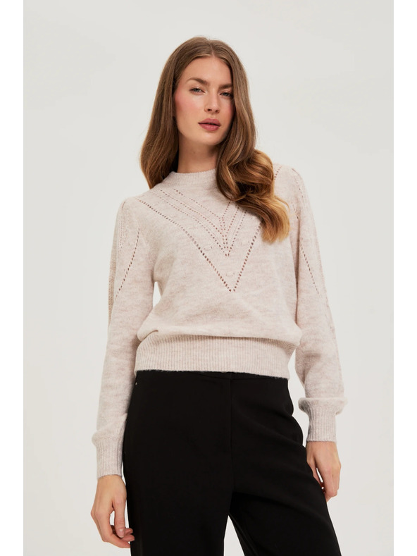 Moodo Béžasti pulover z napihnjenimi rokavi Moodo